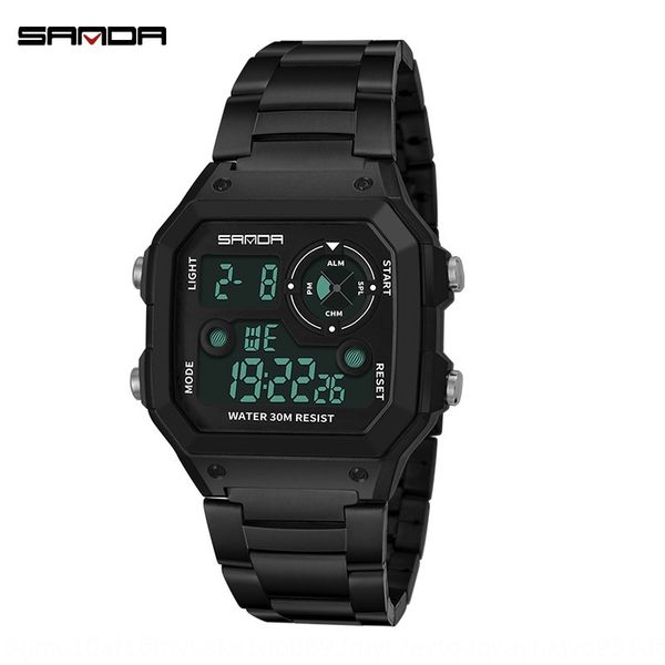 

sanda square steel belt electronic trendy men's hip hop gold waterproof leisure sports electronic watch small gold watch, Blue
