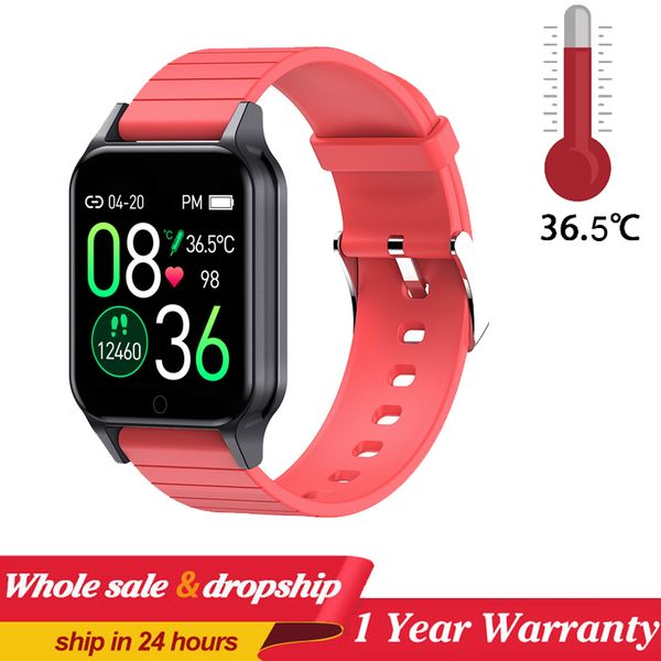 

body temperature smart watch t96 waterproof bluetooth camera music heart rate blood pressure bracelet for ios android pk e66 v10