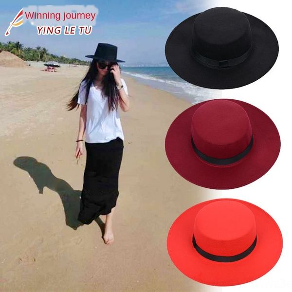 

2019 new woolen hat wool wool women's korean fashion british men's flat gentleman season big edge hat, Blue;gray