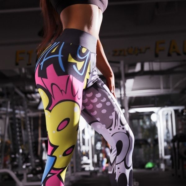 

women legings cartoon printed leggins high stretch girls legging punk rock leggin fashion pants evening clubwear 2020 sweatpants, Black