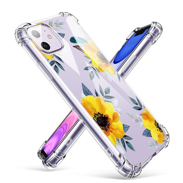 

four-corner airbag anti-drop plant phone case small fresh floral case for iphone 11 pro max xs xr 8 7 6 plus tpu silicone protective shell