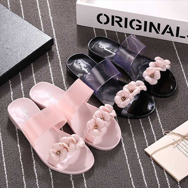 

women casual slipper flower decoration casual beach ladies sandals for 2020 summer, Black