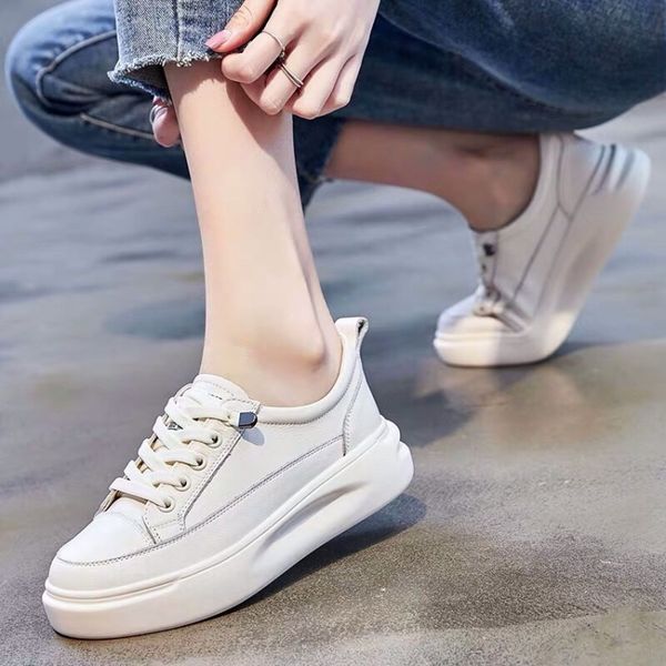 

2020 new women flats platform shoes woman genuine leather casual white shoes soft comfortable flat women d01 cs07, Black