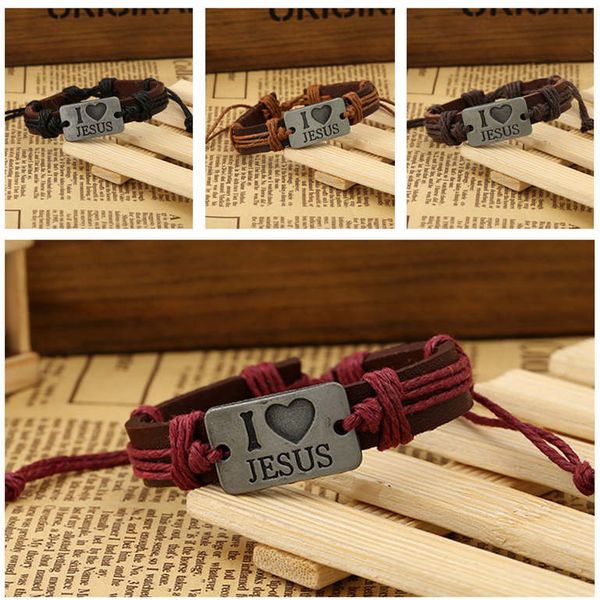 

dhl epacket selling vintage cowhide bracelet wholesale i love jesus alloy handmade jewelry djfb253 id, identification jewelry bracelets, Black