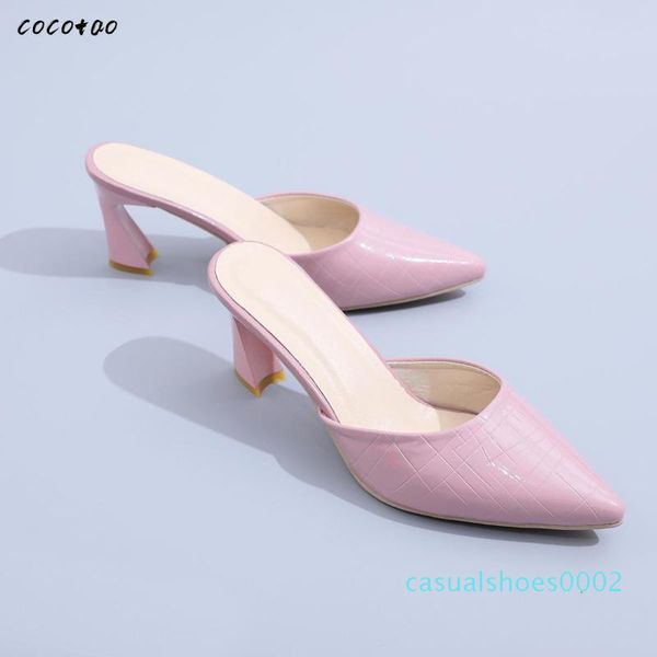 

2020 spring sandals and slippers female baotou slippers with non-slip british fashion high heels thick with wild fashion slipper c02, Black