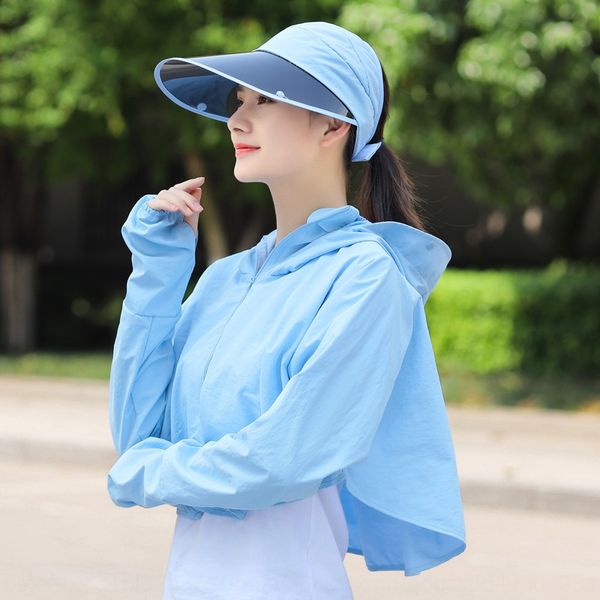 

9t9wk women's detachable sunscreen clothes summer women's outdoor large edge sunshade uv-proof bicycle sunshade sunscreen hat cycl, Blue;gray