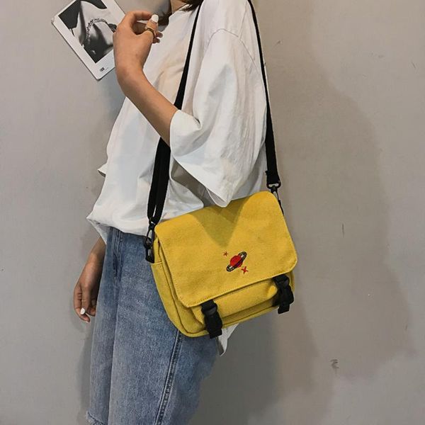 

38# 2020 new canvas shoulder bag ladies embroidered messenger bag canvas handbag buckle creative cartoon shoulder hand bags