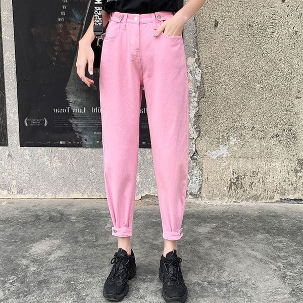 

women's jeans casual pink woman high waist loose denim harem pants mujer plus size chic for women femme, Blue