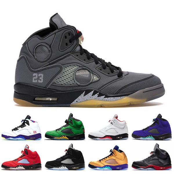 

luxury 2020 jumpman 5 black muslin basketball shoes mens trainers 5 alternate purple grape 5s fire red bel se oregon sports sneakers, White;red