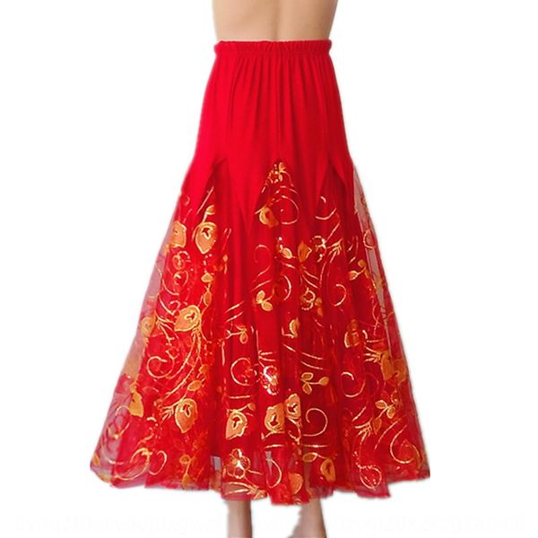 

modern new red big national standard dance skirt friendship dance skirt waltz first clothing competition performance costume, Black;red