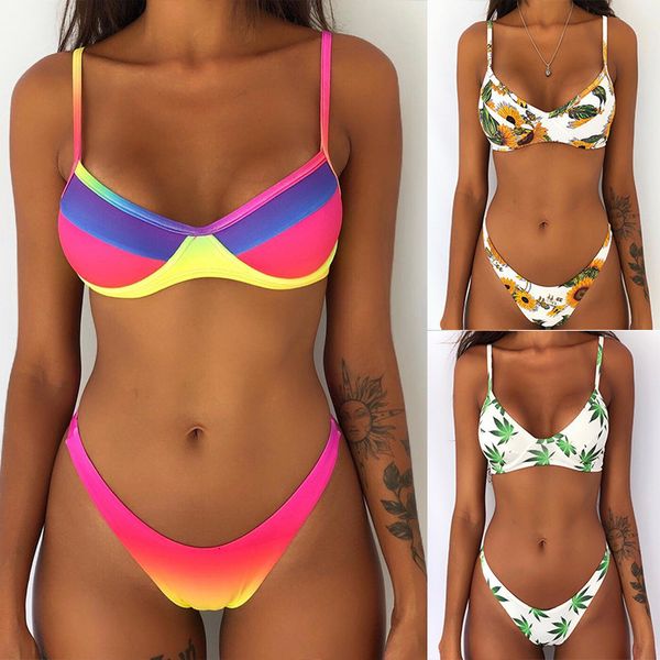 

printed women bikini 2020 swimwear underwire push up padded swimsuit biquini women bathing suit summer beachwear, White;black