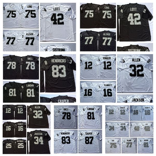 

ncaa ken stabler dave casper ted hendricks jim plunkett fred biletnikoff otis sistrunk white black football jerseys men retro stitched