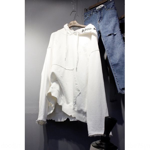 

2020 весна свитер пуловер корейских женщин носить новое отверстие белый длинный рукав свободный свитер с капюшоном свитер средней длины женс, Black