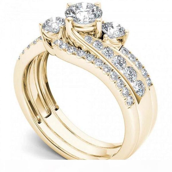 

r victoria wieck vintage fashion jewelry 925 sterling silver &gold fill three stone white z cz diamond women wedding bridal ring gi, Slivery;golden
