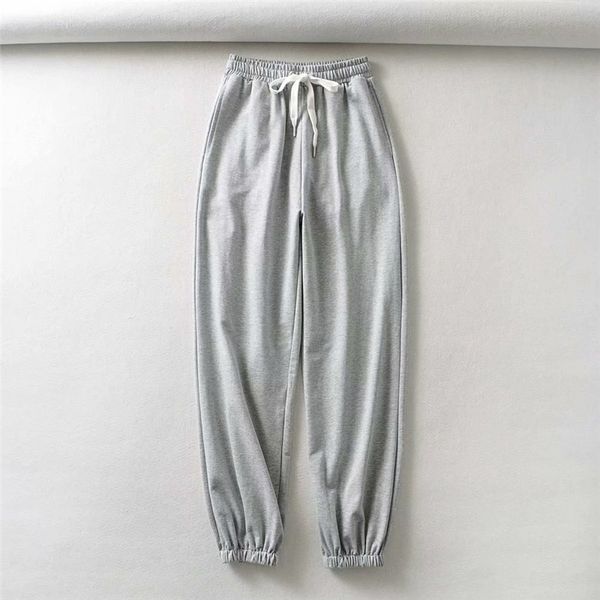 

women casual gray summer elastic waist jogging long pants 2020 fashion lady high waist drawstring loose sport harem trousers, Black;white