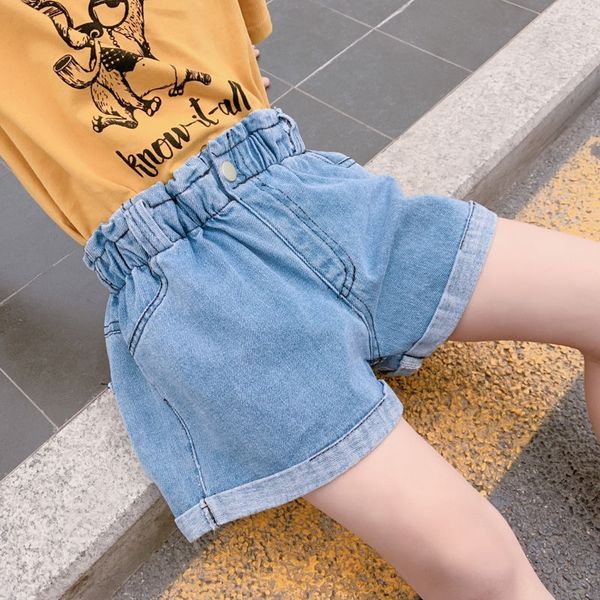 

sxljf girls' wide-leg shorts summer thin children's jeans trousers shorts and trousers ripped jeans little girl's pants mediu, Blue