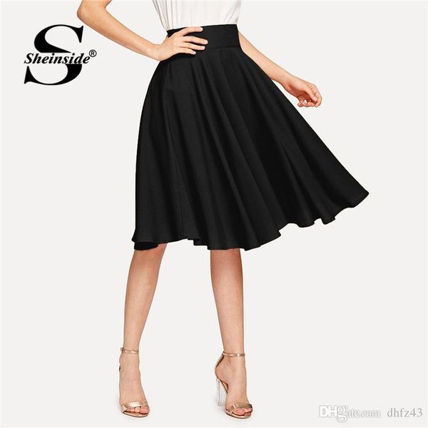 

hj black elegant wide waistband pleated skirt women sual high waist flared skirts ladies spring zipper midi skirt