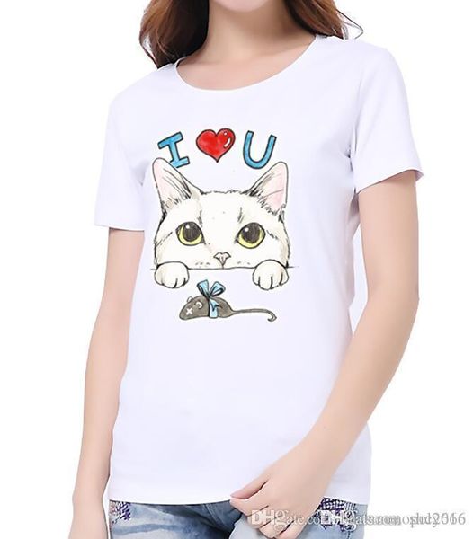 

женщины футболка crew nrck короткий рукав высокого качества различных животных прекрасные кошки собаки 3d цифровой печати топы тис повседнев, White