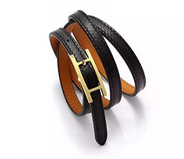 

wholesale h belt buckle three-layer leather kell designer bracelets bangle for mens and women party couples lovers gift luxury jewelry, Silver