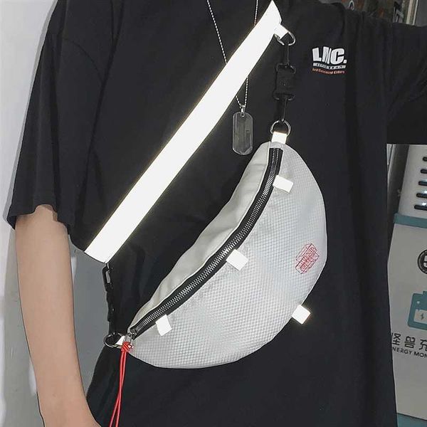 

new chest bag male fashion brand ins reflective hip-hop personality bag men shoulder messenger japanese tooling