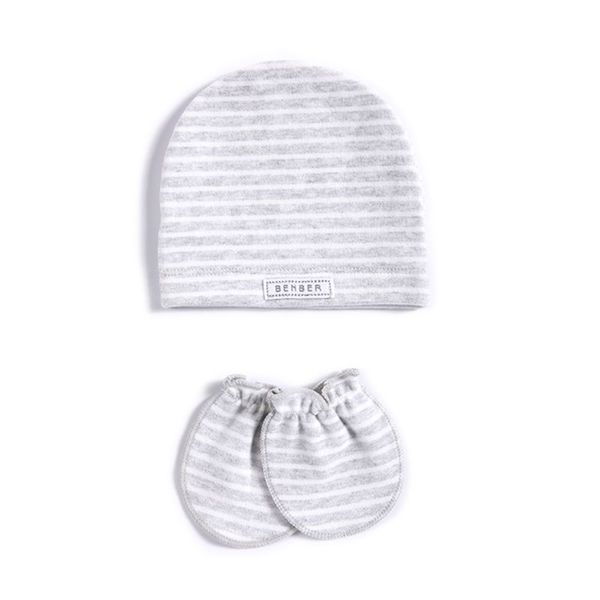 

2 pcs/set simple newborn baby births cap glove set soft cotton kids infants anti-scratch gloves hat gifts, Slivery;white