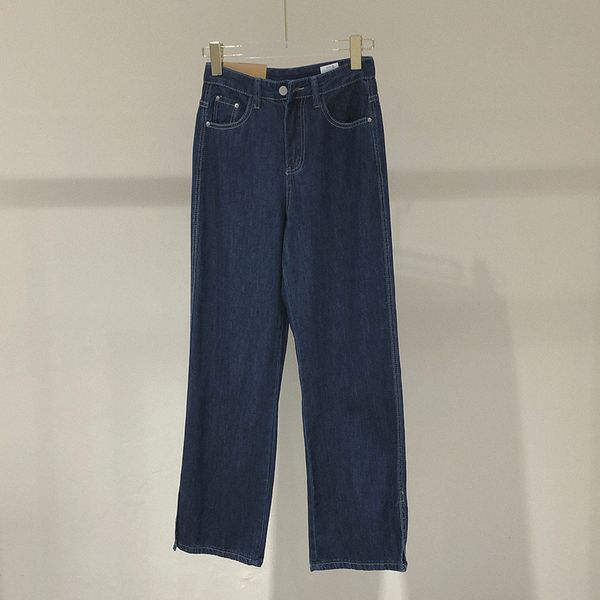 

spring and summer thin loose fashion casual retro all-match jeans women's high waist slimming retro wide leg pants leg split, Blue