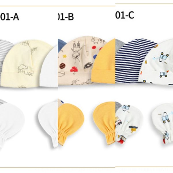 

cotton double-sided cloth newborn hat 3-piece set baby cotton and gloves cloth gloves mummy bag oem