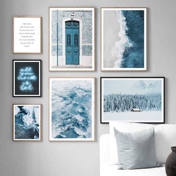 

snow mountain beach sea cedar door nordic posters and prints wall art canvas painting wall pictures for living room home decor