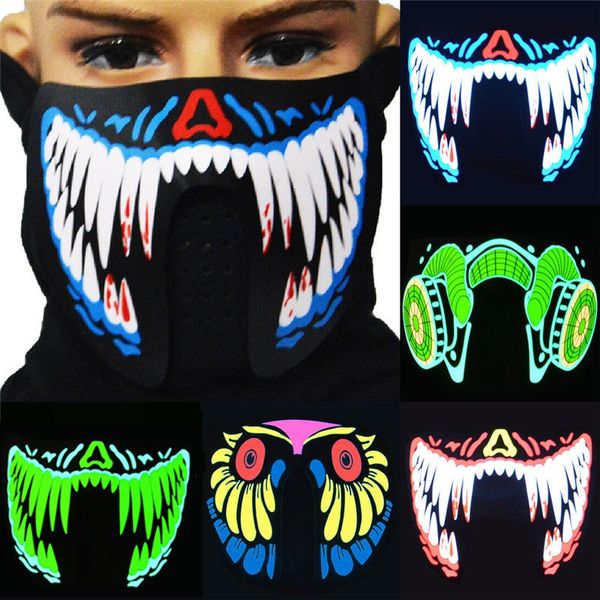 

led luminous designer masks christmas halloween easter flashing face mask party sound control wire cosplay terror helmet
