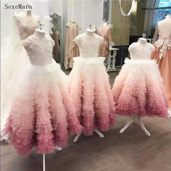 

2020 colorful ruffles flower girls dresses beaded pearls communion dresses pretty floral pageant for girls, Red;yellow