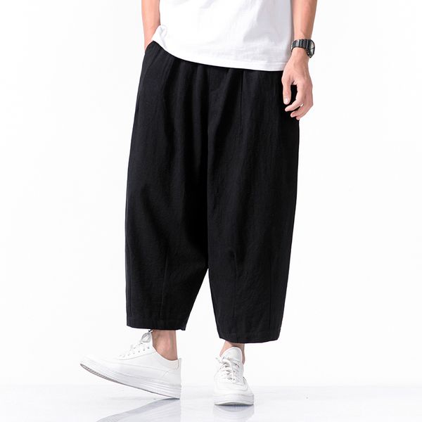 

2020 man autumn casual wide leg harem pants mans japan style loose harem pants male big size solid jogging trousers streetwear, Black