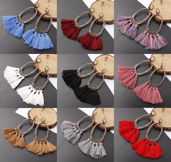 

new design bohemia style tassel earrings long tassel fringe dangle ear stud vintage earring eardrop for women lady, Silver