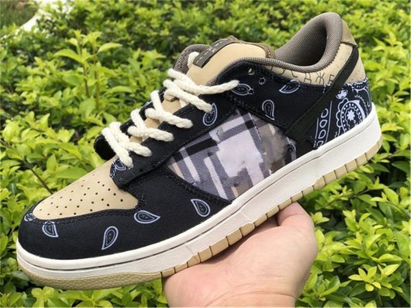 

with box sb dunk low travis scott cactus jack black parachute beige petra brown man running shoes