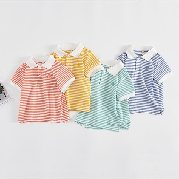

boys' summer t- children's clothing short-sleeved polo shirt 2020 new children's lapel striped t-shirt baby korean fashion, Blue