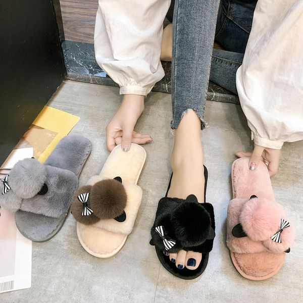 

spring cute plush house slippers women cartoon cat open toe comfortable family slippers ladies indoor slapping shoes, Black
