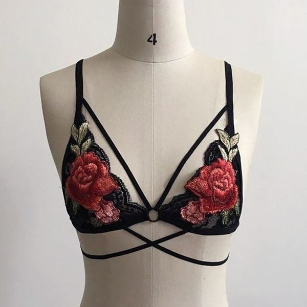 

1pc women lace floral bra applique straps strappy bra crop embroidery flowers bralette bustier tanks summer s  l xl, White