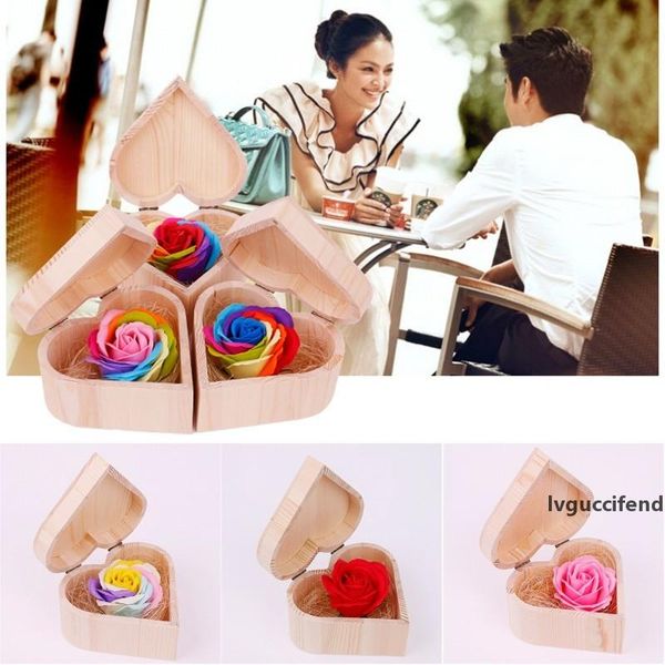 

heart shaped wooden box soap flower simulation eternal rose valentine wedding lover gifts wooden wedding favor gifts