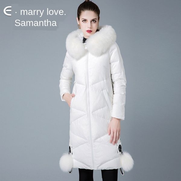 

isamanlin women's fox fur collar 90 white duck down jacketcoat down jacket jacket women's coat 8841177, Black