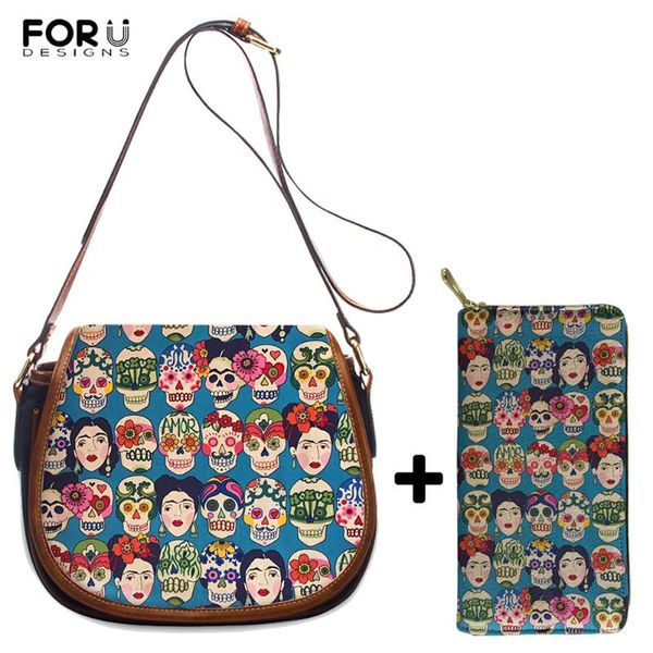 

forudesigns gothic small messenger bags skull print crossbody bags for women mini pu leather shoulder bag ladies phone purse