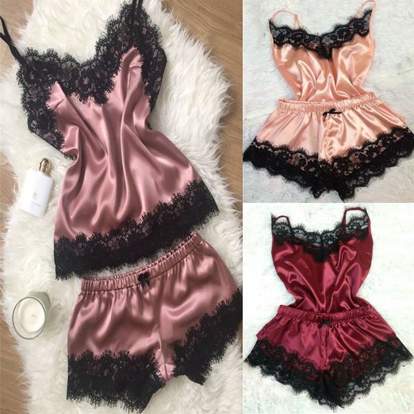 

8c295 satin nightgown home suit two-piece pajamas pajamasset 1306 underwear satin lace pajamas nightgown home suit two-piece under, Black;white