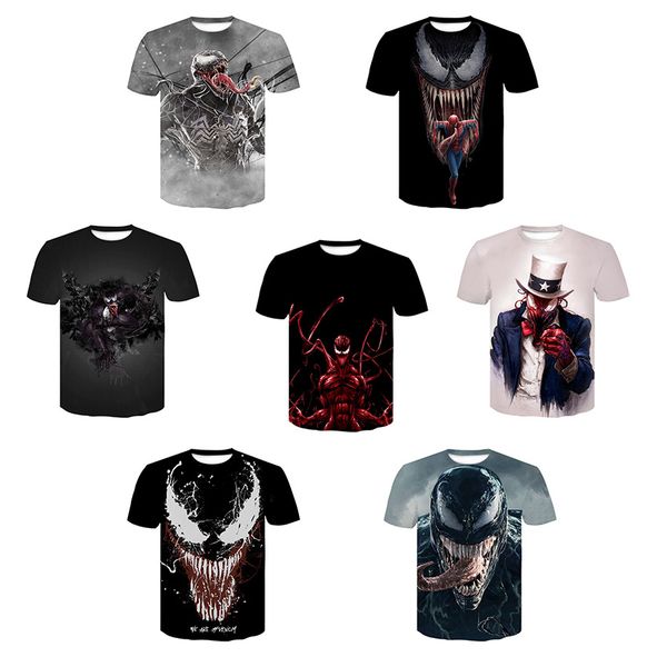 

2019 new summer poison 3d digital print crew neck black couple fashion t-shirt short sleeve, White;black