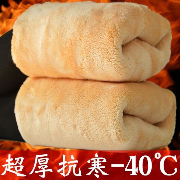 

очень толстый ягненка флис зима один слой нейлона большой размер теплый высокой талии женщин на открытом воздухе теплые узкие брюки узкие бр, Black;white