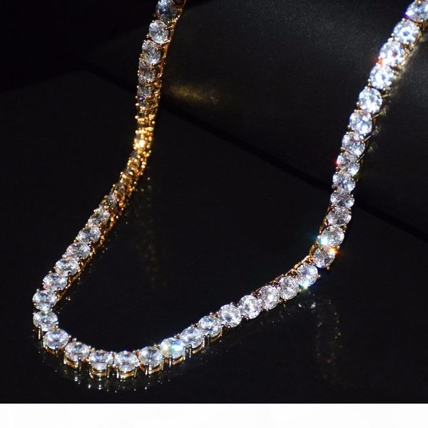 

3мм iced out циркон 1 роу теннис цепи ожерелье ювелирные изделия хип-хоп золото серебро медь материал мужчины cz ожерелье ссылка 20inch, Silver
