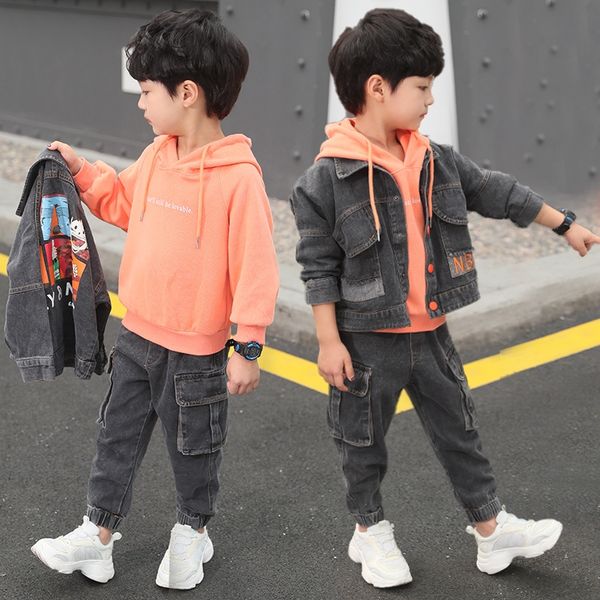 

men's wear autumn 2019 new big boy boy embroidered denim three-piece suit autumn embroidered sweater sweater suit fashion