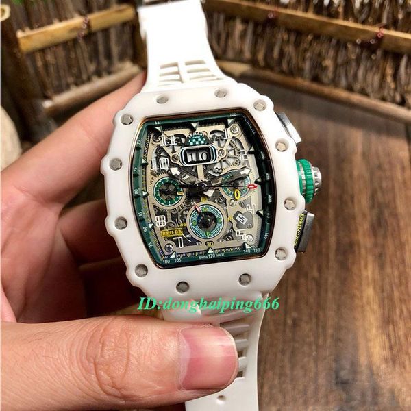 

mens designer watches20 edition atz white ceramics case miyota mechanical rm 11-03 mens watch flyback chrono skeleton dial, Slivery;brown