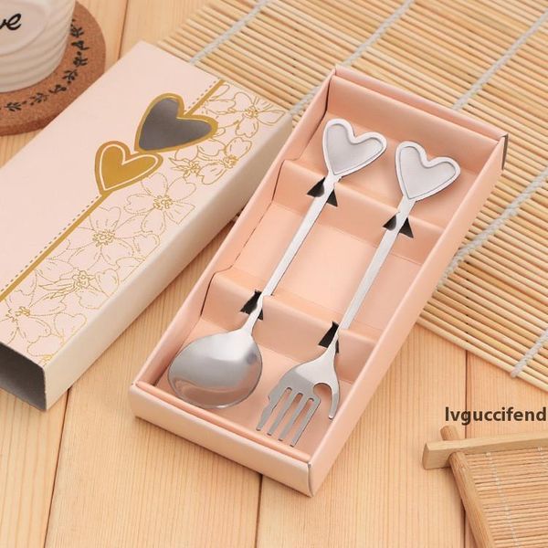 

wedding gift set heart shape handle spoons and forks set, stainless steel silver spoons forks set