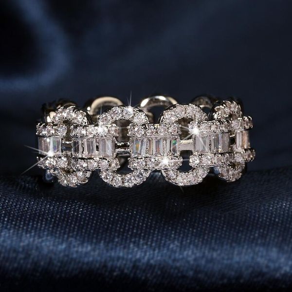 

brand new vintage jewelry unique women fashion real 925 sterling silver princess cut white z cz diamond women wedding chain ring gift