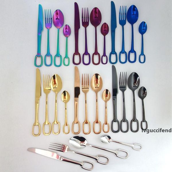 

stainless steel gold flatware sets spoon fork knife tea spoon dinnerware set kitchen dining bar utensil 4pcs/set 7 color wx9-1362