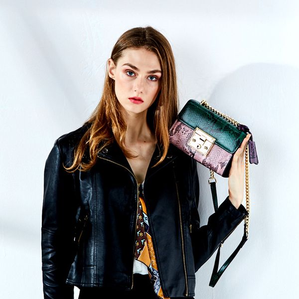 

women shoulder bags 2020 brand genuine leather women crossbody bag panelled messenger bags handbags snake skin chain bag