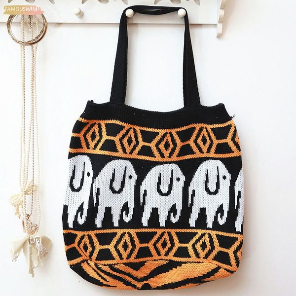 

shoulder bag for ladies elephant pattern print fashion bag knitted large capacity beach bag casual shoulder bolso mujer